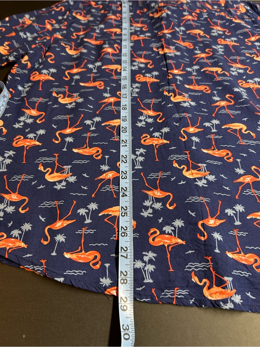 Denim & Flower Navy Button-Down Shirt with Orange Flamingo Print - Picture 8 of 8